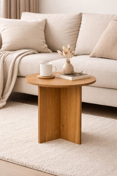 Japandi stijl minimalistische houten bijzettafel Ø38 x39 cm