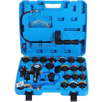 28PCS Testeur de Fuite de Réservoir d'Eau de Voiture Universel Détecteur de Système de Refroidissement Manomètre de Test de Pression blue
