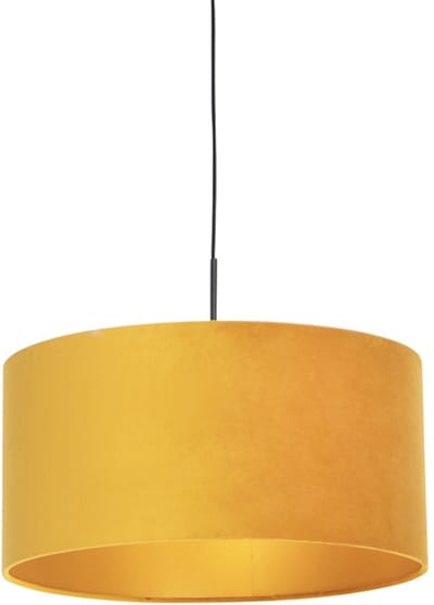 QAZQA combi - Landelijke Hanglamp met kap - 1 lichts - Ø 500 mm - Zwart Goud - Woonkamer | Slaapkamer | Keuken