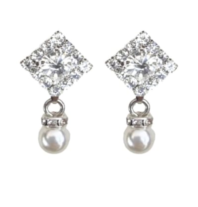 Clip oorbellen-strass -Synthetische-parel -zilverkleur- lang- Geen gaatje- Charme Bijoux