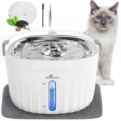 Intebiki - Waterbak voor katten en honden - Stille waterfontein - Geluidsniveau lager dan 30 decibel - Geschikt voor katten en honden - Uitgerust met een slimme waterpomp en led-display - Inhoud 2 liter - Inclusief 6 filterpatronen