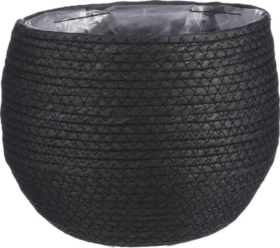 Mica Decorations Bloempot - rotan - zwart - jute - 22 x 19 cm - Met plastic binnenkant