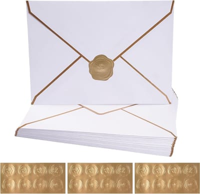 Luxe lange enveloppen met goudfolie rand, 20 stuks, 18,5 x 13,5 cm, perfect voor uitnodigingen, bruiloften en feestelijke gelegenheden