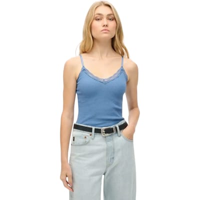 Superdry Athletic Essential Lace Trim Cami Top Blauw Grootte: 10-12