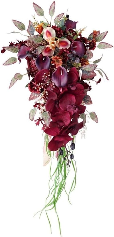 Bruidsboeket - Kunstbloemen bruiloft - Bruiloft decoratie - Cascade vorm - 75 x 36 cm
