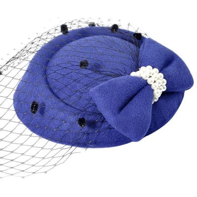 Chapeau pilulier à nœud tendance pour femmes, couvre-chef avec voiles, pour fête de mariage, église, Cocktail, accessoire pour cheveux bleu