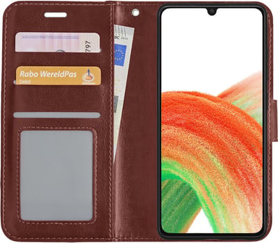 Hoesje Met Pasjeshouder - Geschikt voor Samsung Galaxy A33 - Luxe Bookcase Portemonee - Flip Case - Kunstleer Book Case - Flipcase - Book Cover - Walletcase - Portemonneehoes - Bruin