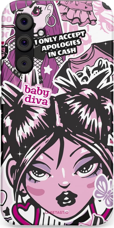 Casetastic hoesje geschikt voor Samsung Galaxy A54 (2023) 5G - Dubbellaagse bescherming - Roze Y2K Pop Teen Girly Cash Diva Collage - Fashion Case - Grijs Donkergrijs Wit Lichtroze