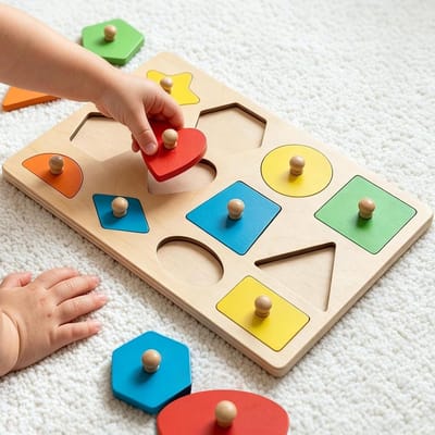 Houten Puzzel - Vormensorteerder Peuter - Motoriek Ontwikkelen - Montessori Design - 31 x 20 cm - Multicolor