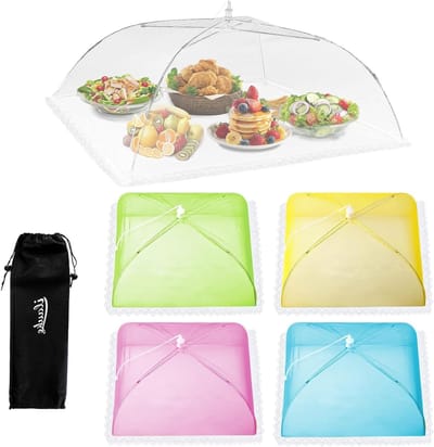 5-Pack Herbruikbare Voedselnetten - Pop-up Voedselbedekking tegen Vliegen en Muggen, 100x60cm & 43x43cm, Ideaal voor Buiten en Picknicks