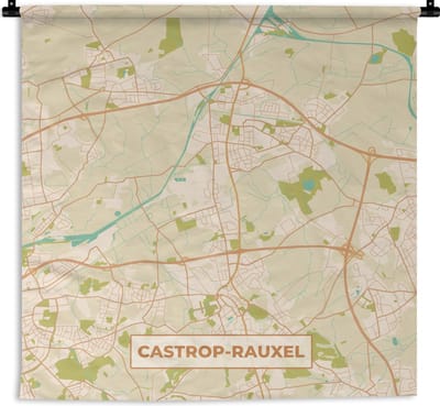 Wandkleed - Wanddoek - Castrop-Rauxel - Plattegrond - Kaart - Stadskaart - Vintage - 180x180 cm - Wandtapijt