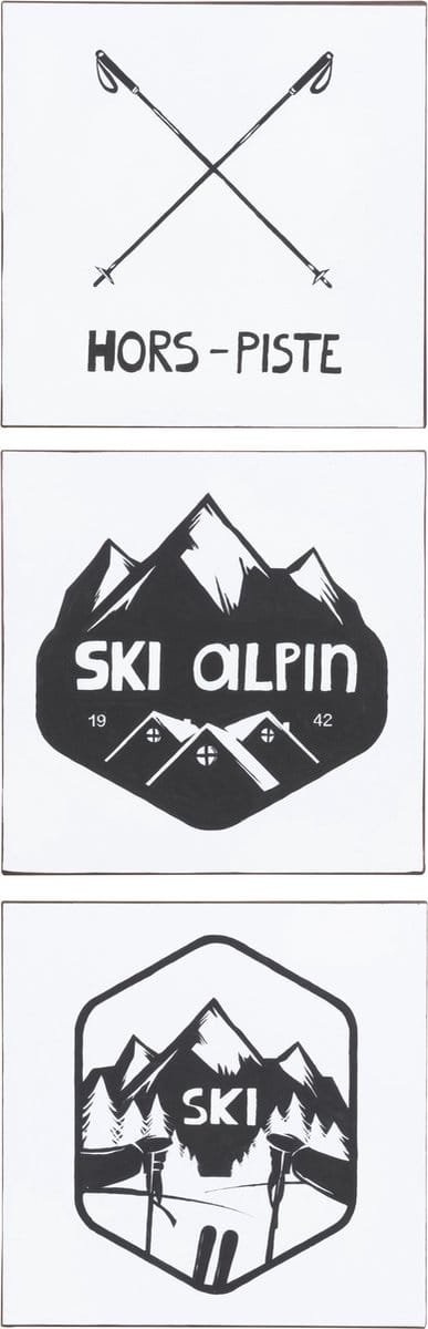 J-Line plakkaat Vierkant Textiel + Afbeelding Ski - metaal - wit/zwart - 2 stuks