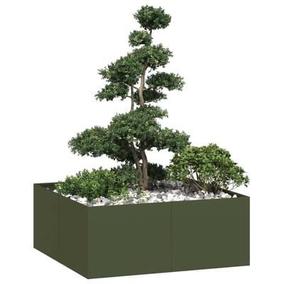 vidaXL - Plantenbak - 100x100x40 - cm - staal - olijfgroen
