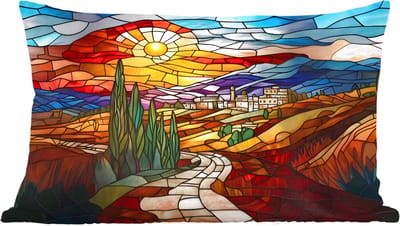 Sierkussens - Kussentjes Woonkamer - 60x40 cm - Mozaïek - Zon - Landschap - Dorp