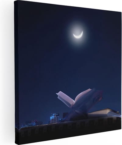 Artaza Canvas Schilderij Islamitische Wanddecoratie - 30x30 cm - Klein - Muurdecoratie Koran - Decoratie Skyline Nacht - Kamer Accessoires Maan