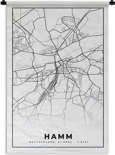 Wandkleed - Wanddoek - Plattegrond - Hamm - Stadskaart - Kaart - 120x180 cm - Wandtapijt
