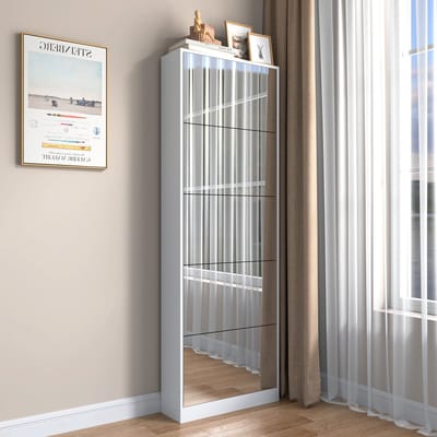 REDOM - Schoenenkast - Met Passpiegel - Ruimtebesparend - Voor De Hal - MDF - Wit - 185 Cm