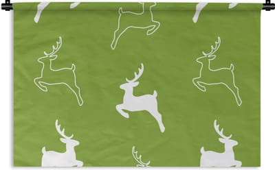 Wandkleed - Wanddoek - Hert - Groen - Patronen - 90x60 cm - Wandtapijt