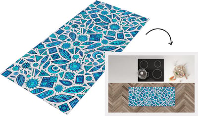 Keukenloper - Loper keuken - Blauw - Patronen - Veren - Maan - 120x50 cm - Keukenloper vinyl