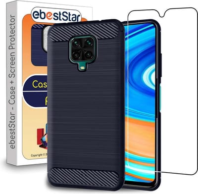 ebestStar - Hoes geschikt voor Xiaomi Redmi Note 9 PRO / 9S, TPU Bescherming Cover, Koolstof Design Hoesje, Donkerblauw + Gehard Glas