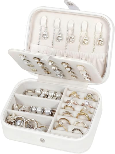 Sieradenbox voor Vrouwen en Meisjes, PU Opbergdoos voor Reis, Geschikt voor Kettingen, Oorbellen, Ringen en Armbanden, Wit