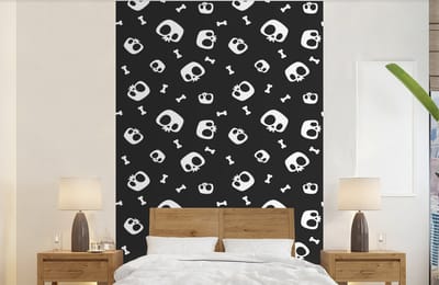 Behang - Fotobehang Patronen - Skull - Skelet - Bot - Jongen - Jongetje - Kinderen - Kids - Breedte 140 cm x hoogte 220 cm