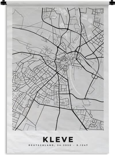 Wandkleed - Wanddoek - Duitsland - Kleve - Kaart - Stadskaart - Plattegrond - 120x180 cm - Wandtapijt