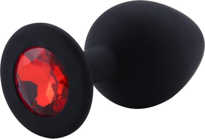 PLGZ - Rosebud Siliconen Anaal Plug - Zwart - Rode Siersteen - Verkrijgbaar in 3 maten Small