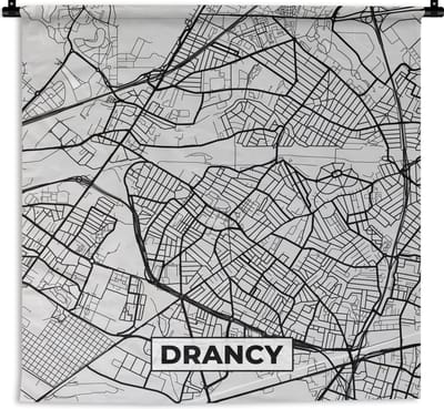 Wandkleed - Wanddoek - Kaart - Stadskaart - Drancy - Plattegrond - Frankrijk - 180x180 cm - Wandtapijt