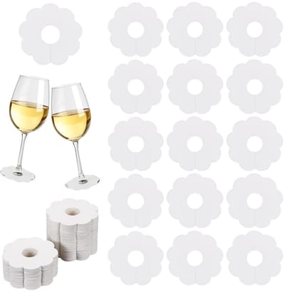 Dailygoody - Wijnglas Markers - Papieren Naam Tags - 150 Stuks - Bloemen Ontwerp - DIY Identificatie Marker voor Wijn - Geschikt voor Feestjes - Wit