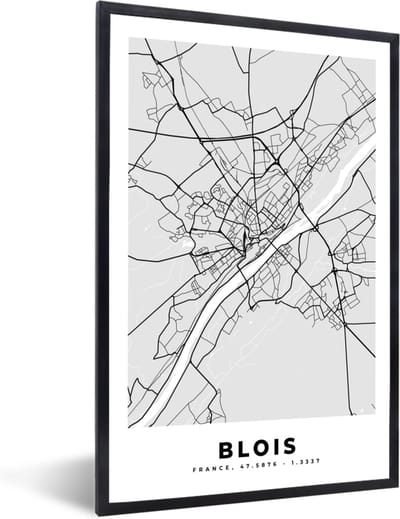 Fotolijst incl. Poster - Frankrijk - Plattegrond - Kaart - Blois - Stadskaart - 40x60 cm - Posterlijst