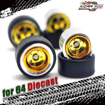 1/64 Wielen Voor Modelauto Met Rubberen Banden Metalen Velgen Galvaniseren Refitting Onderdelen Voor Wielen Minigt D:11 mm 1 set