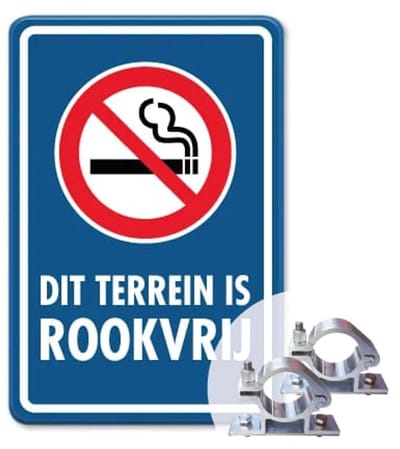 Bord Rookvrij terrein - blauw - Weerbestendig Aluminium - 40x60 cm - Bevestiging: Met paalbeugels Ø48mm