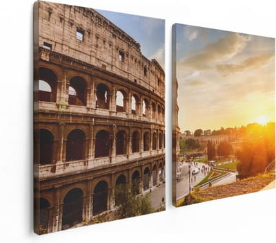 Artaza Canvas Schilderij Tweeluik Colosseum bij Zonsondergang in Italïe - 120x80 - Foto Op Canvas - Canvas Print