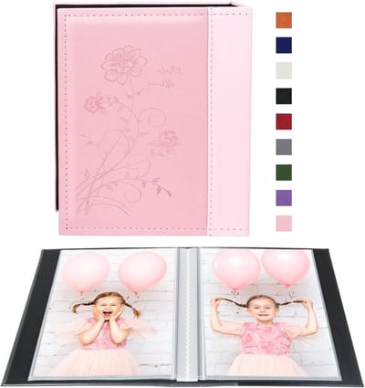 Klein fotoalbum 6x4, 2 pakketten met elk 50 verticale afbeeldingen, ideaal voor kunstwerken en ansichtkaarten opslag, 10x15cm (Roze)