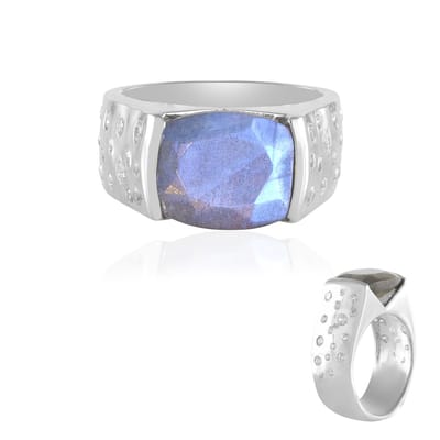 Cavill - Zilveren ring - 925 Sterling zilver geplatineerd - Labradoriet 3,9 ct antiek slijpsel - Elegante damesring met Cambodjaanse zirkonia’s