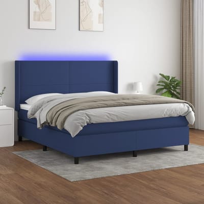 vidaXL - Boxspring - met - matras - en - LED - stof - blauw - 160x200 - cm