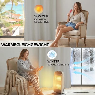 100% ondoorzichtige gordijnen met plooiband, linnenlook, verduisteringsgordijnen, 200 x 140 x 2, lichtbeige, thermische gordijnen, bescherming tegen kou, woonkamer, verduisteringsgordijn