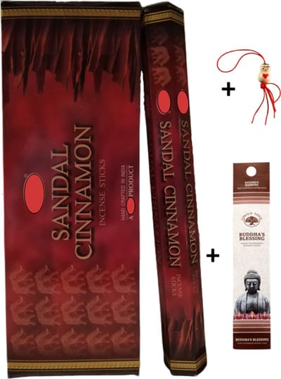 2 Kokers - Wierook - Wierookstokjes - Wierooksticks - Incense sticks - Sandalwood Kaneel - Sandal Cinnamon - 40 stokjes + 5 mini wierookstokjes + Gelukspoppetje
