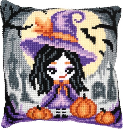Vervaco - Kruissteekkussen kit - Halloweengirl - PN-0207487 - Borduren - Borduurpakket - Borduurpakket Halloween - Borduurpakket volwassenen - Borduurpakket kind