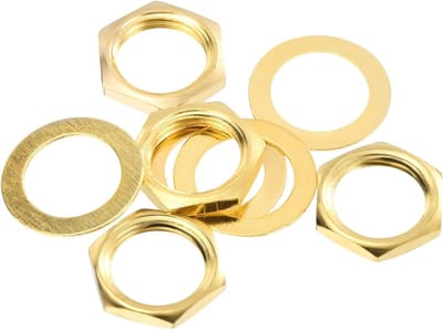 Set van 4 Gitaar Moeren en Ringen voor 3/8" Input Output Jack Socket - Gouden Accessoires voor Gitaar en Bas