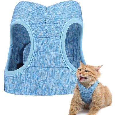 Kattenharnas Riem Ontsnappingsproof Lichtgewicht Ademend Verstelbaar Zacht Hond Huisdier Vest Medium lichtblauwe kleur