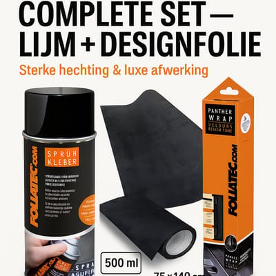 Foliatec COCKPIT Designfolie Panther Wrap Zwart 75x140cm + Transparante Spuitlijm 500ml – Sterke Spray Adhesive Set – Geschikt voor Folie, Wraps & Auto Interieur
