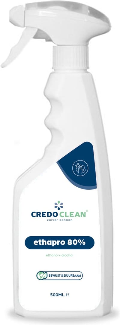 Credo Clean ETHAPRO 80% – Ethanol Reiniger – 500ml Sprayfles – Alcohol – Voor Oppervlakken