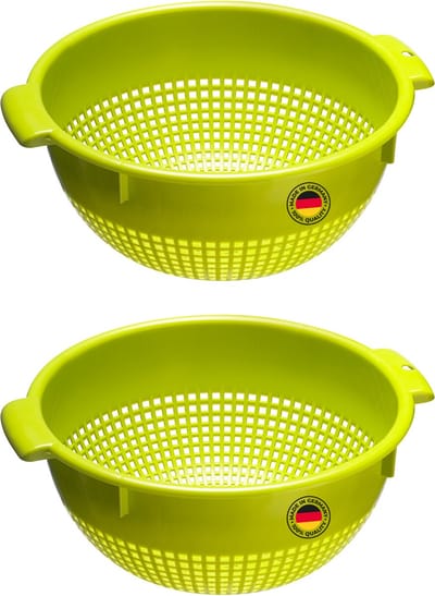 Westmark vergiet – Twee grote vergieten met 2 handgrepen en 4 vergrendelingen om te wassen en uit te lekken – appelgroen, kunststof, ø 24 cm