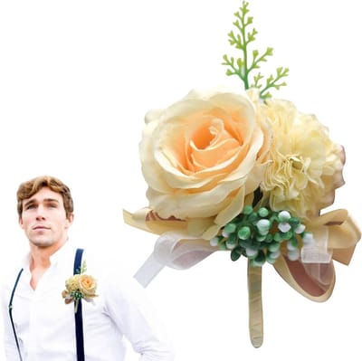 Kunstmatige Knoop - Stoffen Corsage - Bruiloft Versiering - Zachte Zijde Stof - 1 Stuk - Geel