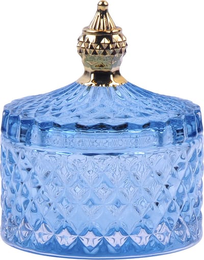 Clayre & Eef Glazen potje Ø 9x10 cm Blauw Glas Potje met deksel