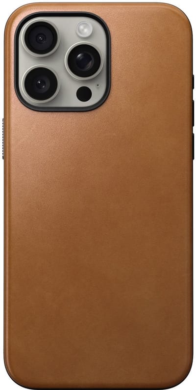 Nomad Modern Leather Case - Hoesje voor iPhone 15 Pro Max - Nomad leder - Geschikt voor MagSafe en draadloos opladen - Bruin