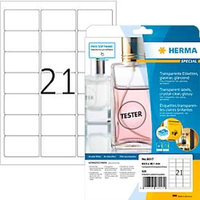 Herma folie-etiketten nr. 8017, polyesterfolie, weerbestendig, transparant, glanzend, bedrukbaar, permanent, 250 stuks op 25 vellen