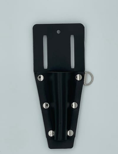 Ratelhouder / Steigerratelhouder voor aan  gereedschapsriem / gereedschapsgordel - zwart splitleer / Lederen houder voor een steigerratel